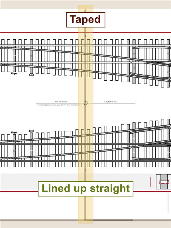 The two pages joined, rails and ties running straight across